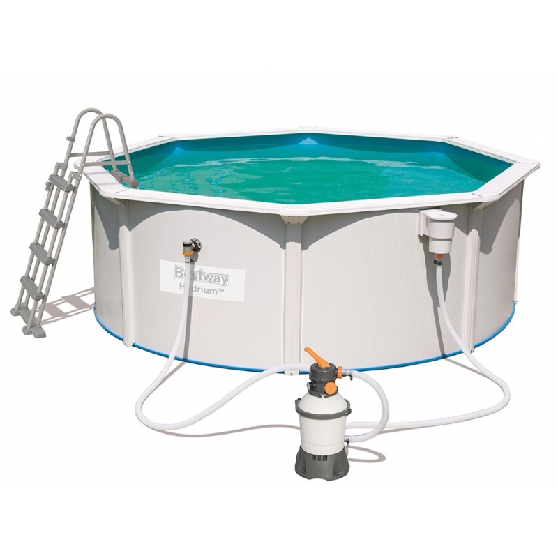 Kit de piscine hors sol avec parois en acier ronde Ø 450x120 cm avec groupe  de filtration à sable, échelle, skimmer anthracite - HORNBACH