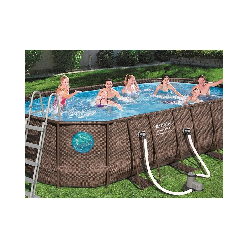 Kit Piscine Bestway Power Steel Swim Vista Pool Ovale X X Cm Aspect Tress Avec Hublots